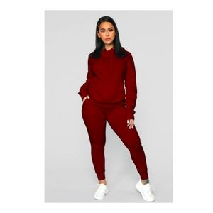 Burgundy – Two Piece Fleece Lined Hoodie Top & Jogger Pants Set